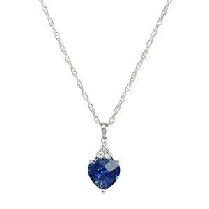 Blue & White Sapphire Sterling Silver Heart